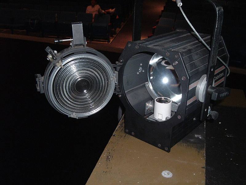 A studio Fresnel spotlight on a stand