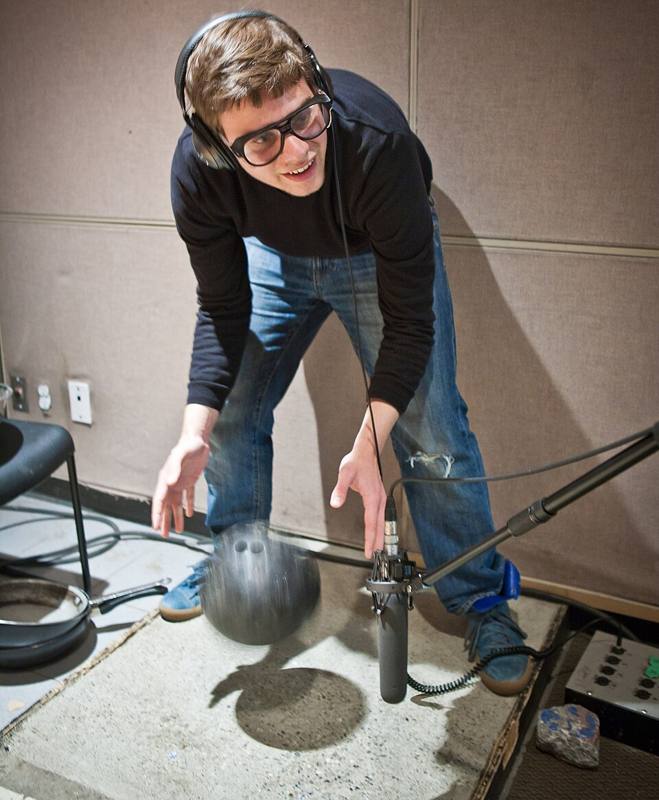 A Foley studio with different floor surfaces and props