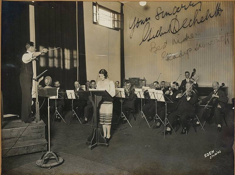A studio orchestra recording session around 1930