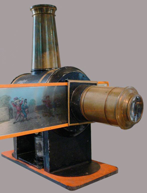 An antique magic lantern projector on display