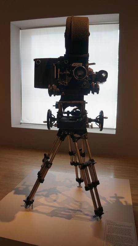 A classic Mitchell BNC studio film camera on display in a museum