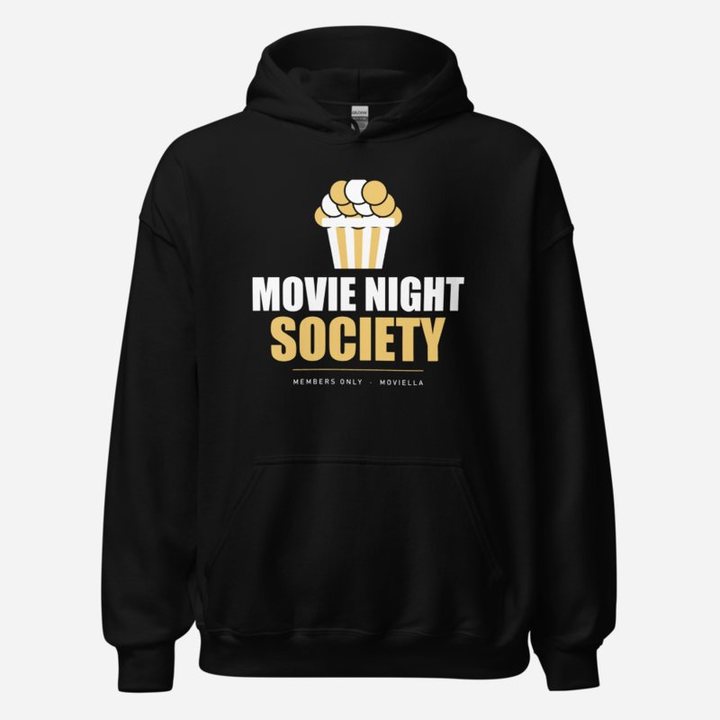 Moviella Movie Night Society (Popcorn) Cinema Hoodie in Black