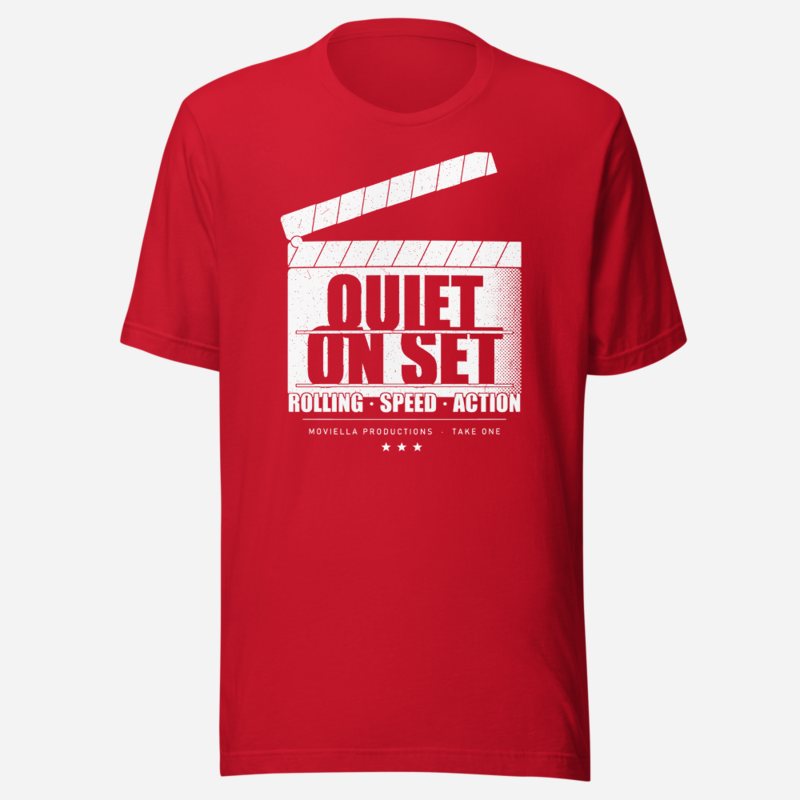 Moviella Quiet On Set Screening Room Tee in Red