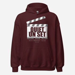 Moviella Quiet On Set Screening Room Hoodie Maroon