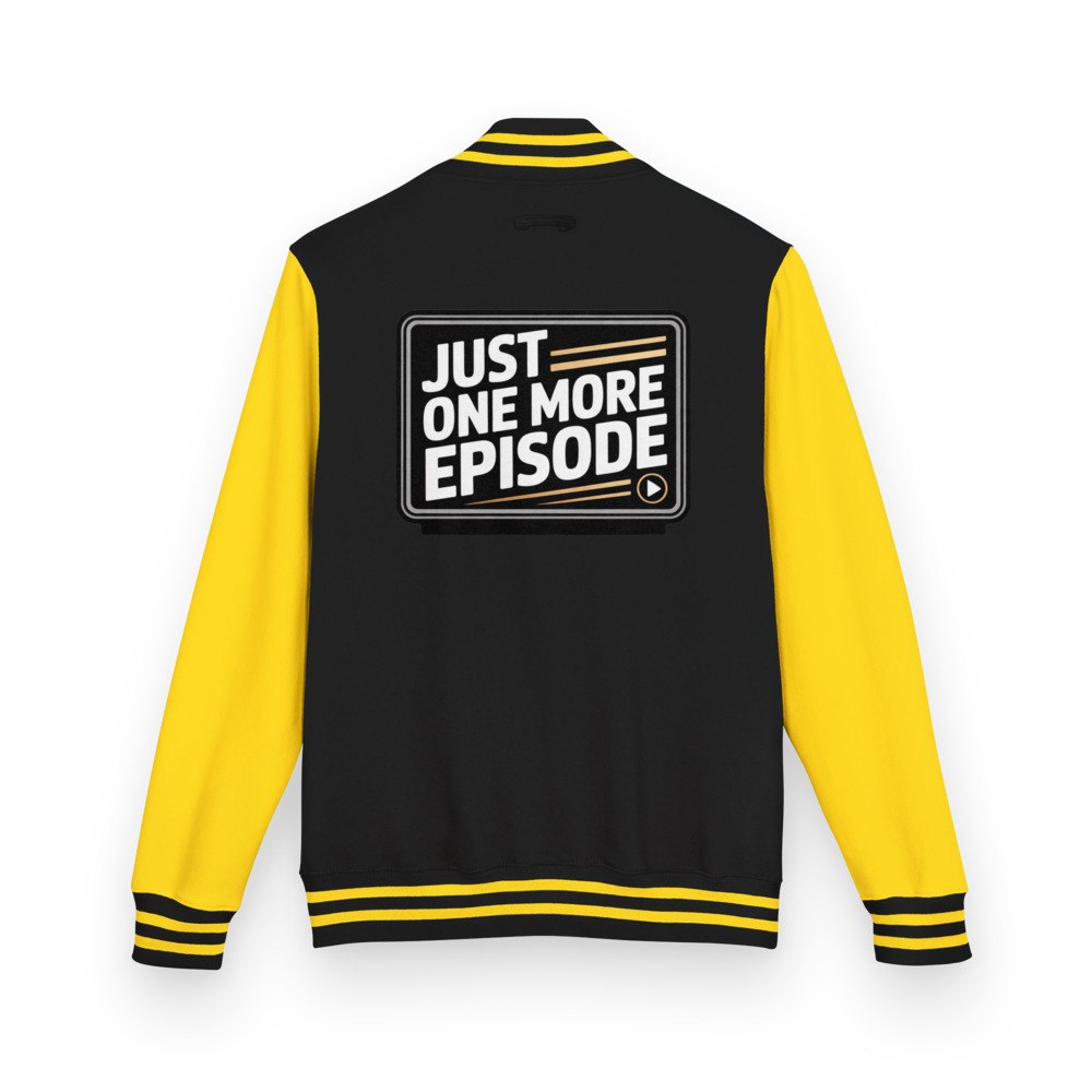 Moviella Just One More Episode Varsity Jacket Jet Black/Sun Yellow
