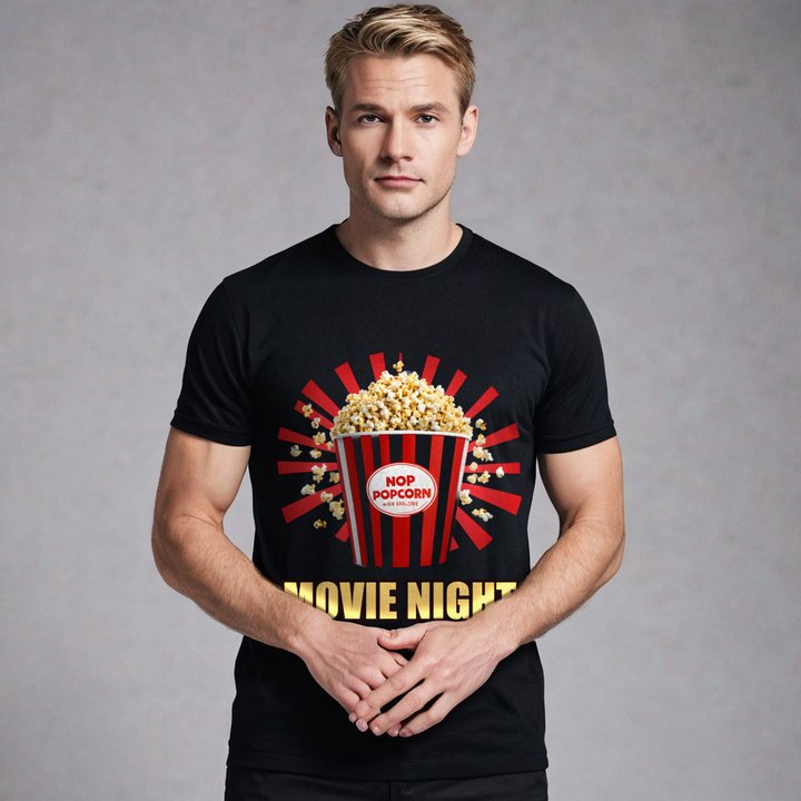Moviella Movie Night Popcorn Tee in Black